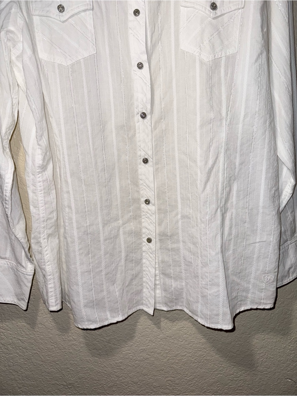 Ariat White Western Snap Shirt Women’s XL Metallic Stripe Top - Picture 3 of 16